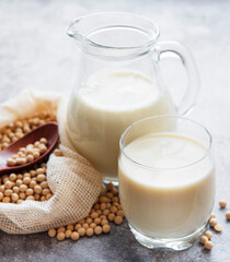 Soy milk and soy on the table