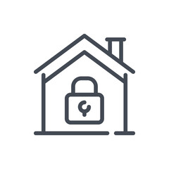 House with padlock line icon. Password of smart home system vector outline sign.