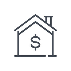 House with dollar line icon. Buy smart home vector outline sign.