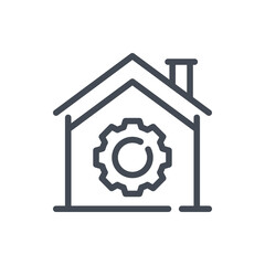 House with gear line icon. Settings and preferences of smart home vector outline sign.