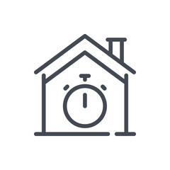 House with stopwatch line icon. Smart home time management vector outline sign.