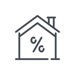 House with percentage line icon. Mortgage of smart home vector outline sign.