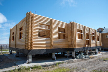 Construction of wooden house, exterior