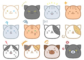 かわいい手描きの猫の感情アイコンセット