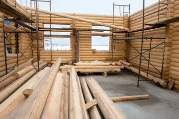 Construction of wooden house, interior