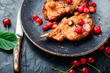 Pork chops in cherry sauce