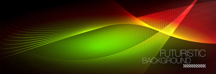 Abstract neon glowing light in the dark with waves. Shiny magic energy and motion concept, vector abstract wallpaper background