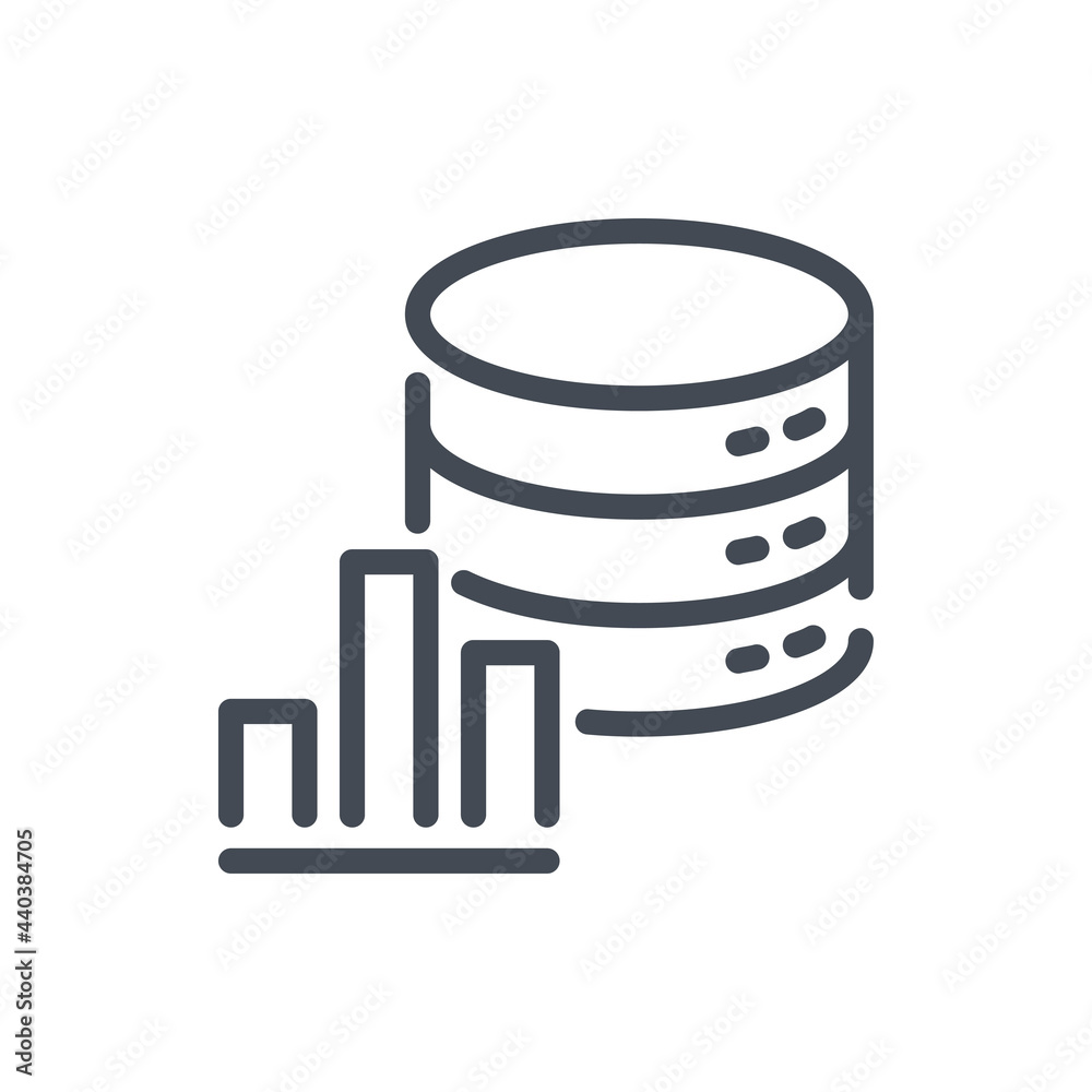 Poster database report line icon. server storage statistics and analytics vector outline sign.