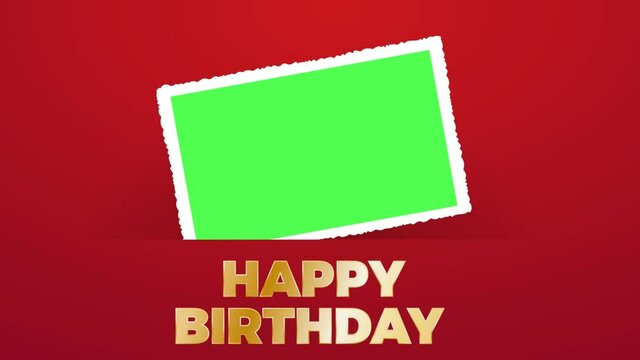 Happy birthday with photo, blank frame. Animated template for invitation with picture or video to insert, green chroma key.