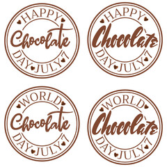 Fototapeta na wymiar Chocolate stamp. Chocolate title. Happy world chocolate day. 7 july