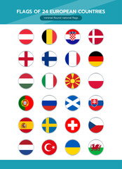 Flags of 24 European countries,  minimal Round national flags, icon flat design.