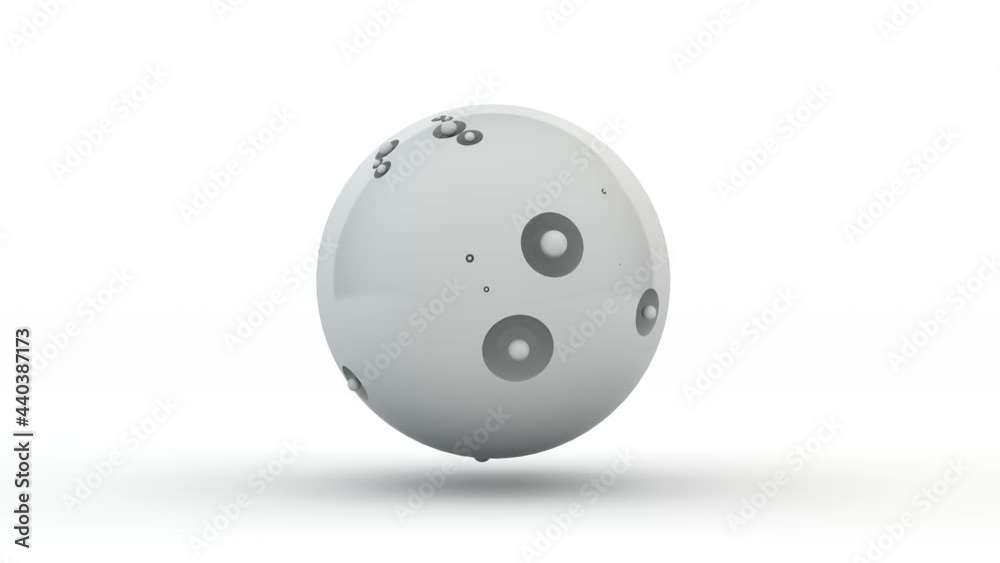 Poster loop 3d animation of the movement of an abstract sphere with craters on the surface. small balls app