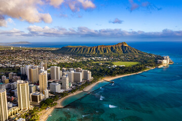 Waikiki skyline with Queen Kapiolani Regional Park, Kuhio Beach, and Diamond Head in the background