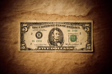 Aged five dollar background texture