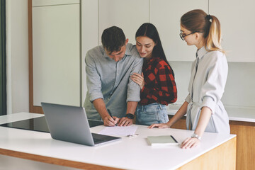 Front view of business woman enters into a lease agreement 