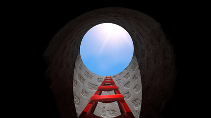 well ladder escape feeling fear death illness sky sun fun - 3d rendering