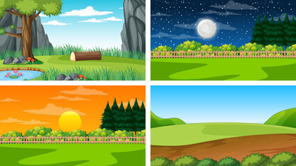 Four different scene of nature park and forest