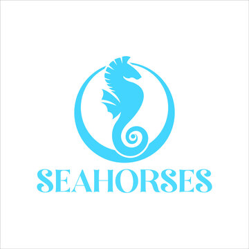 blue Sea Horses emblem icon logo exclusive logo design