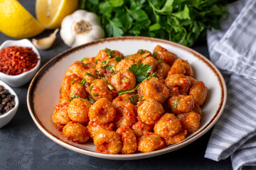 Traditional delicious Turkish food; bulgur garlic meatball (Turkish name; Sarimsakli bulgur kofte or Fellah koftesi)