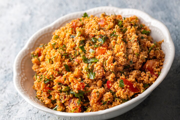 Traditional delicious Turkish foods: bulgur salad (kisir)