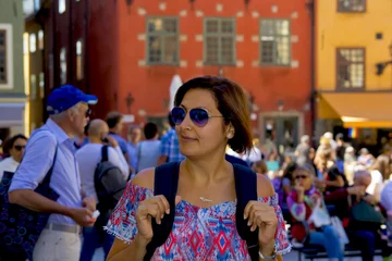Foto op Canvas beautifulyoung  woman in stockholm in Sweden in old town © dogmer