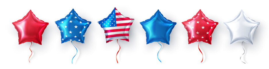 American Star balloon for USA Party balloons event decoration on white background.Party decorations fourth july, USA Independence Day,Memorial day, celebration, anniversary or American event. © Fotomay