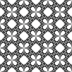  seamless floral pattern background.Geometric ornament for wallpapers and backgrounds. Black and white pattern. 