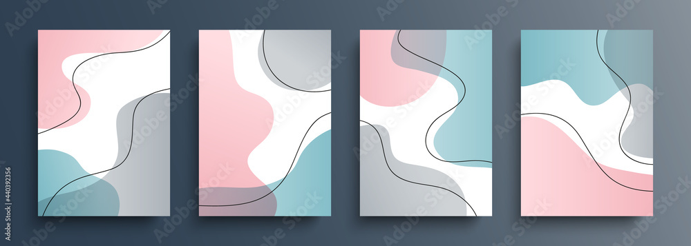 Aufkleber abstract backgrounds or covers set with various dynamic shapes and black outlines for your creative 