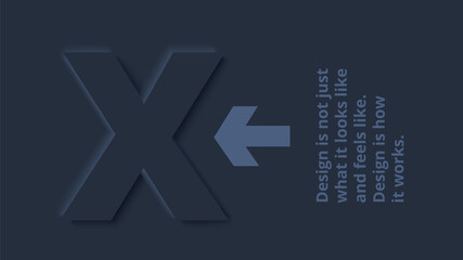 Vector dark neumorphic infographic. Presentation slide template. Business infographics concept with letter X and place for your text