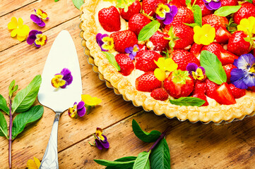 Open summer pie or cake with berries