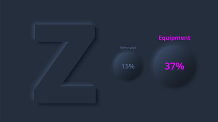 Vector dark neumorphic infographic. Presentation slide template. Business infographics concept with letter X and place for your text