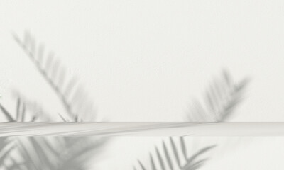 Empty white wall with tree shadows. 3d rendering.