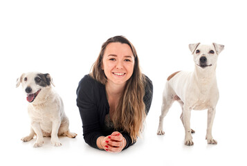 jack russel terrier and woman