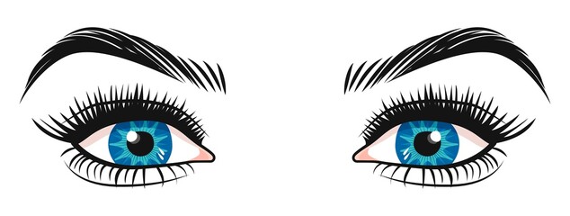 Beautiful eyes. Beautiful look of a girl. Eyebrows and eyelashes. Blue eyes vector illustration