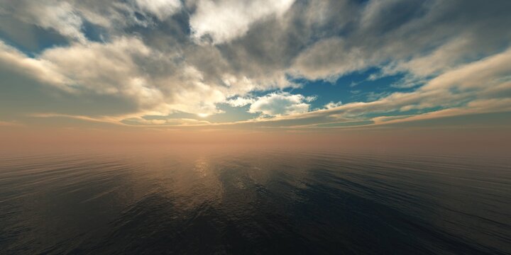 Sea sunset, ocean sunrise, 3d rendering