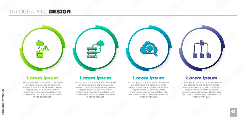 Poster set cloud technology data transfer, network cloud connection, search computing and folder tree. busi