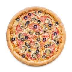 Delicious pizza, isolated on white background