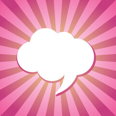 white chat speech bubble on sunlight shining pink background.