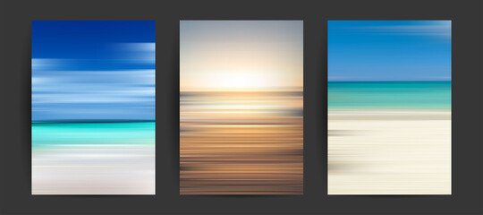 Summer backgrounds set. Creative gradients in summer colors. Ocean horizon, beach and sunsets.  © plasteed