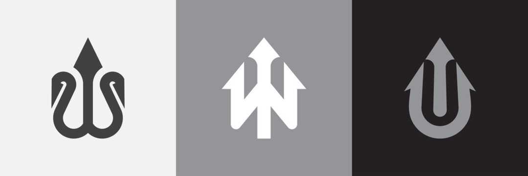 Trident logos set. Creative vector shapes.