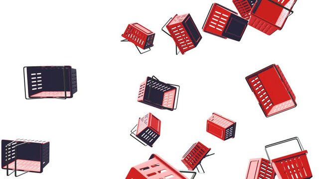 Red plastic shopping baskets on white background.
Toon style abstract animation for background.
Loop able.
