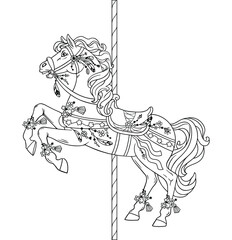 Carousel Horse, Merry go round horse, French carousel, Retro carousel, Parks, Funfair carnival. Vector illustration of carousel horse on carnival ride