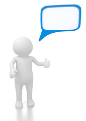 White small person with speech bubbles. 3d illustration.