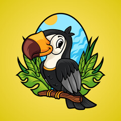 Toucan bird with floral background