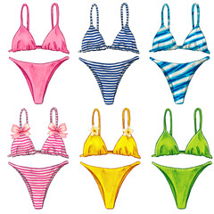 Watercolor colorful bikini swimsuit collection