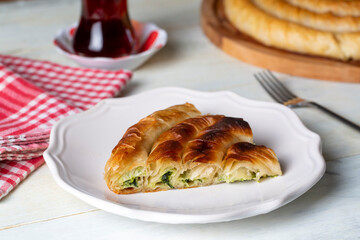 Turkish Tepsi Boregi, Round Borek, Tray pastry (Turkish name; rulo borek)