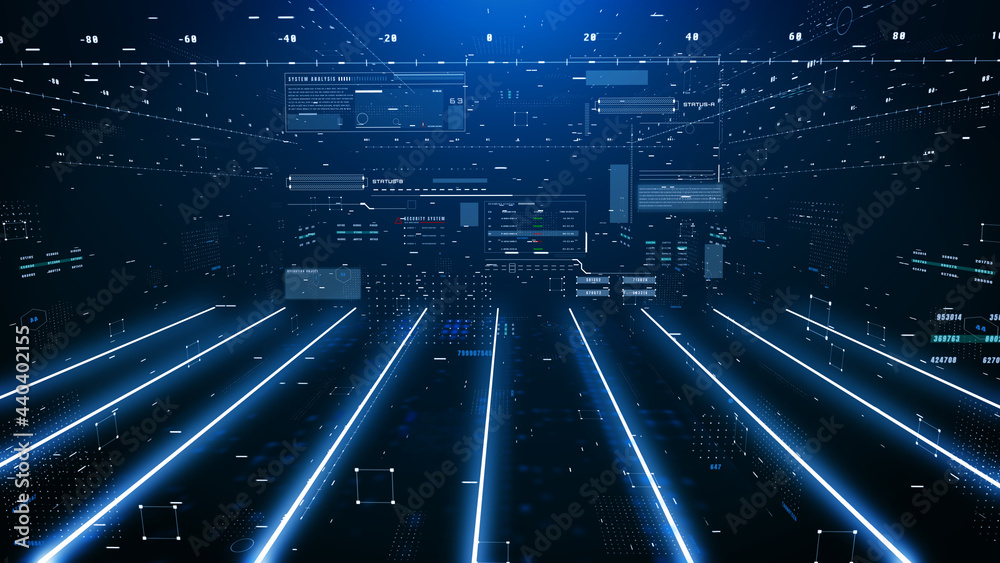 Poster Technology UI Information Graphic Communication Data on HUD Technical System Report Illustration Background