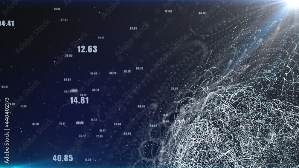Poster White Digital Futuristic Wireframe Twist Flowing with Random Number Sampling Simulation Illustration