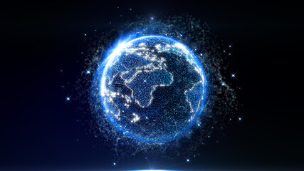 Digital Technology Global Data Network Connection. Spin Earth Economic Big Data Communication Illustration