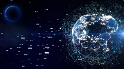 Digital Technology Global Data Network Connection. Spin Earth Economic Big Data Communication Illustration